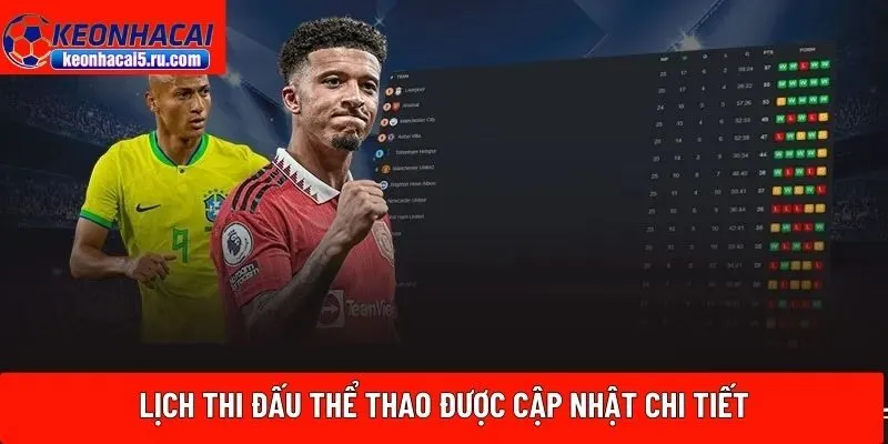 Lịch thi đấu thể thao được cập nhật chi tiết